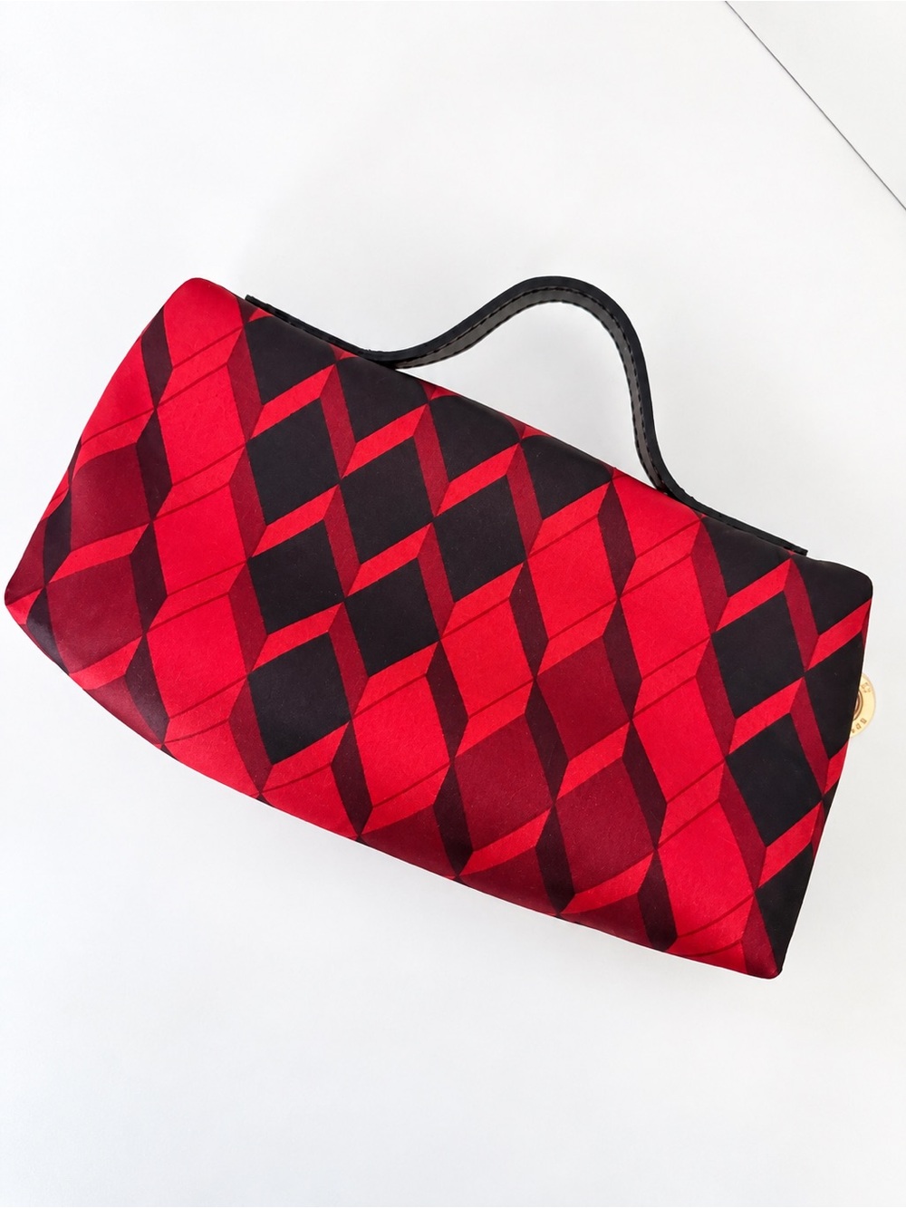 Longchamp - Le Pliage Red Black Geometric Cosmetic Pouch - Picture 3 of 9